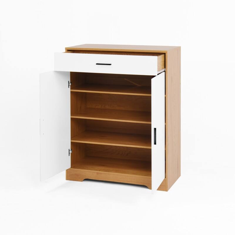 Modern 4-Tier Shoe Cabinet with Drawer & Adjustable Shelves, White Wooden Entryway Storage Organizer