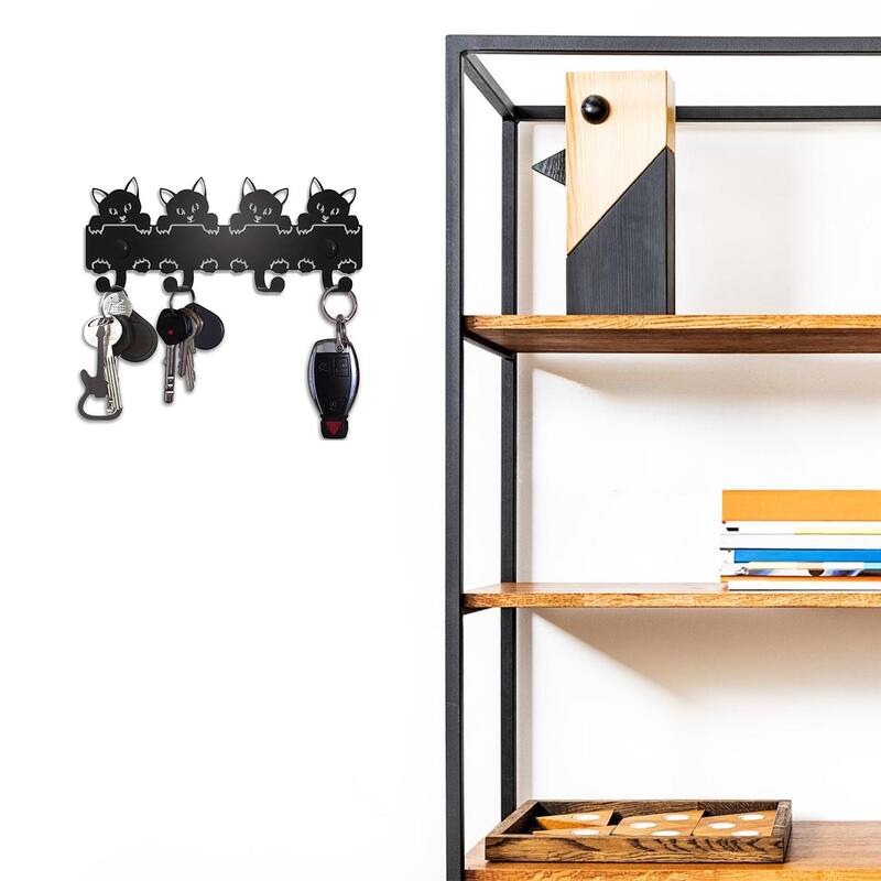 Black Metal Wall Hook Rack Space Saving 6 Hook Organizer for Towels Coats and Accessories - 6.45”L x 2.71”H