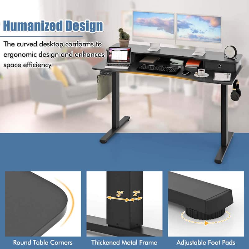 Costway 55"x 24" Electric Standing Desk with 2 Drawers Monitor Stand - See Details