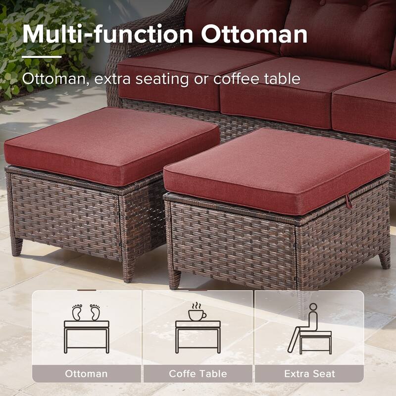 Gymojoy Wicker Patio Furniture Sofa Set with Fire Pit Table, 6-Inch Ultra Thick Cushioned 360° Swivel Glider Chairs