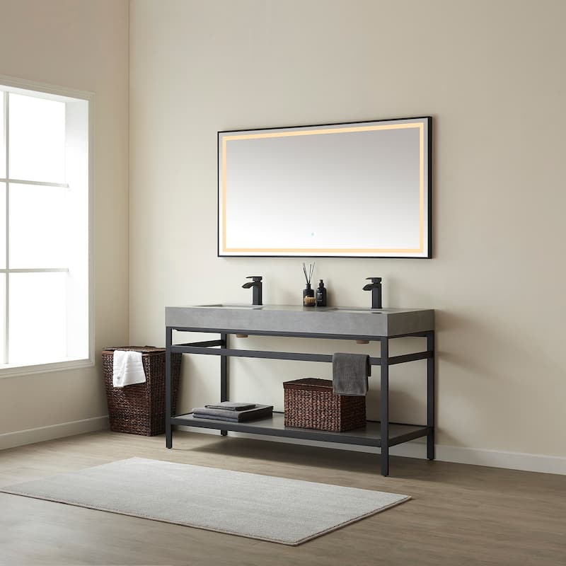 Funes 60" Double Vanity, Metal Support with Stone Top without Mirror - 60''x22''