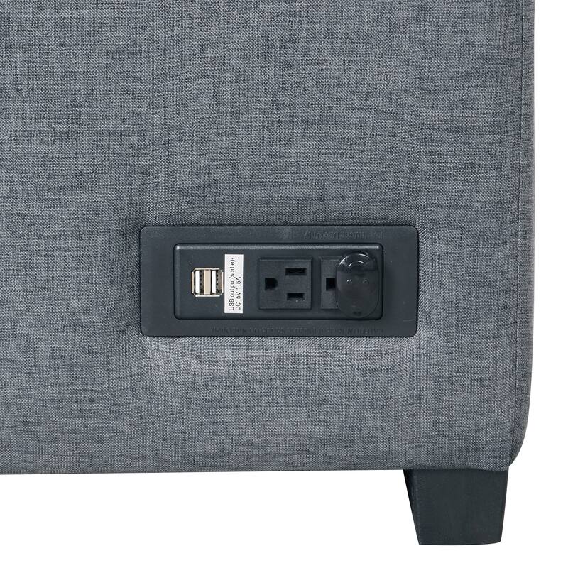 84.75" Velvet Sectional Sofa with Storage Ottoman, USB Charging and Hidden Arm Storage and L-Shaped 4-Seater