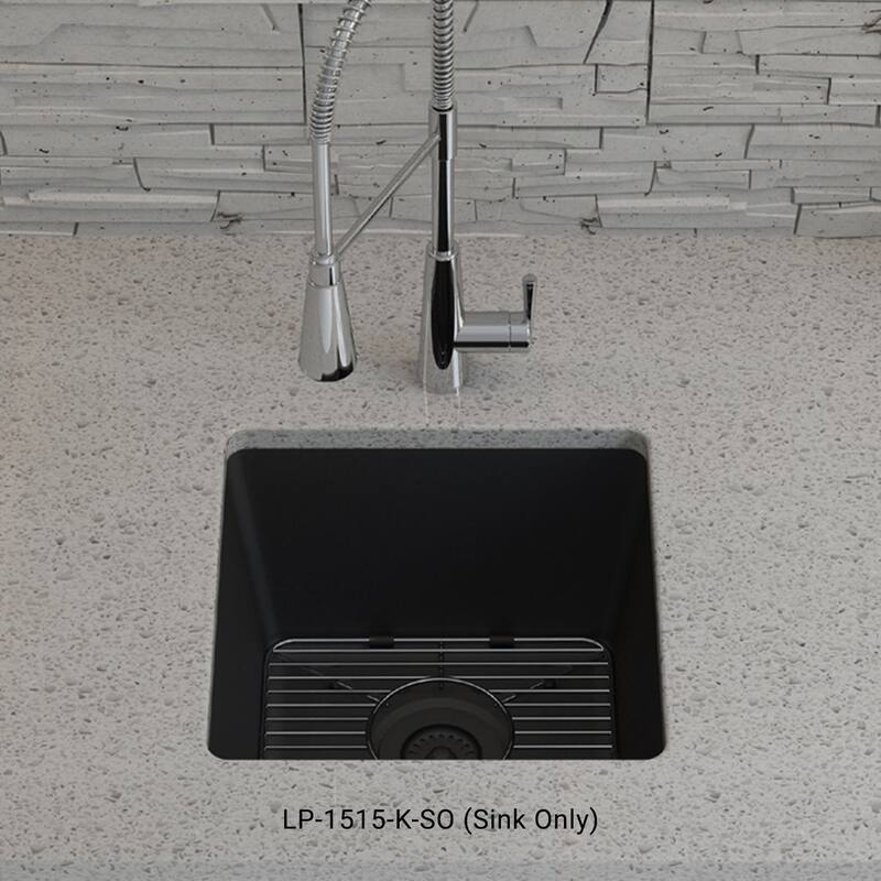15 Inch Lexicon Platinum Quartz Composite Drop-in Undermount Single Bowl Galaxy Black Kitchen Sink LP-1515-K-SO - 15x15