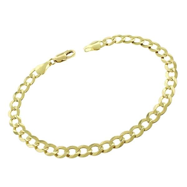 14K Yellow Gold 5.5mm Diamond Cut White Pave Cuban Curb Link Chain Bracelet 7.5/"