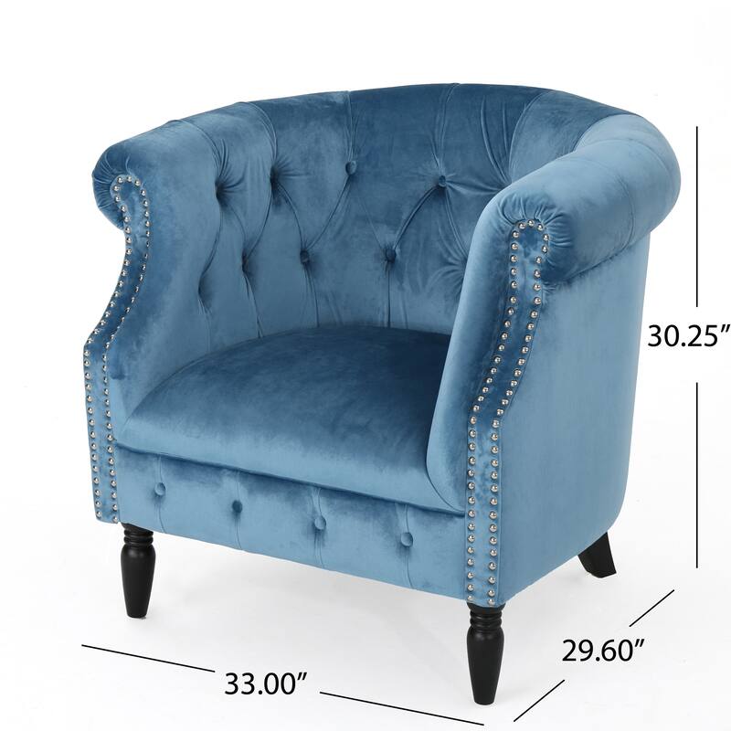 Roomfitters Tufted Upholstered Club Chair, Elegant Rolled-Arm Accent Armchair with Nailhead Trim for Living Spaces