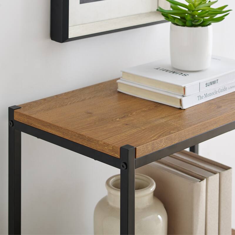 Caffoz 3-Tier Rustic Industrial Bookshelf - Open Shelf Bookcase, Modern Wood Storage Shelf for Living Room, Office, or Bedroom