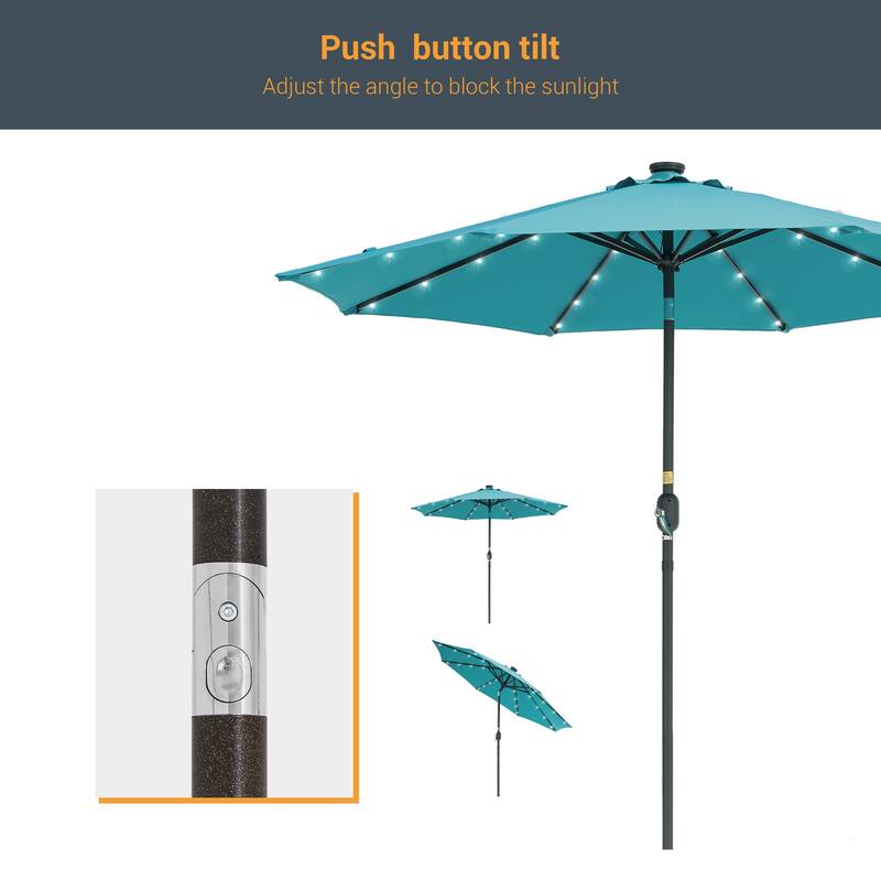 LIVOOSUN 9Ft Patio LED Market Umbrella Outdoor Table Steel Umbrella