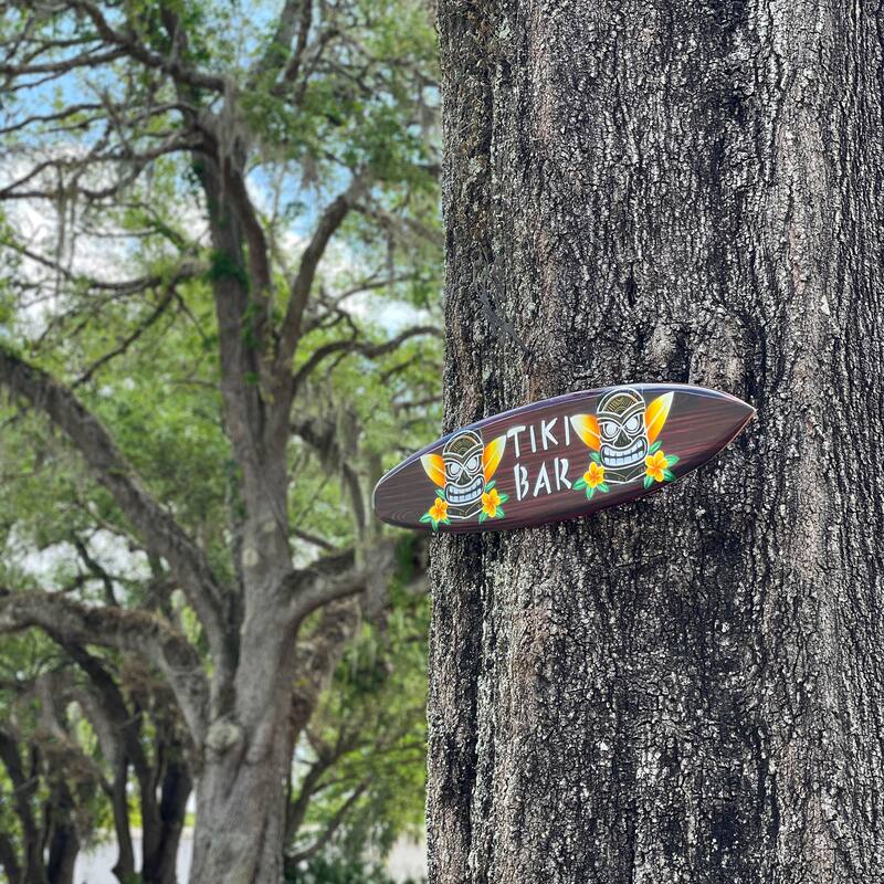 Wooden Tiki Bar Surfboard Wall Decor 39.5" Decorative Beach Sign Art