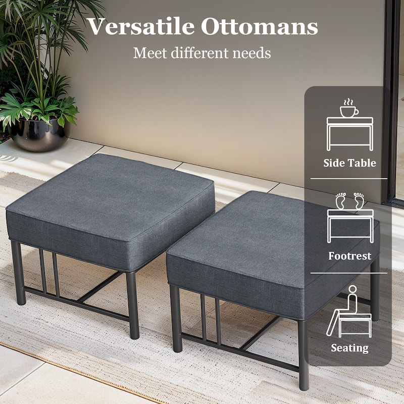 Outdoor 2PCS Patio Ottoman with Soft Cushion