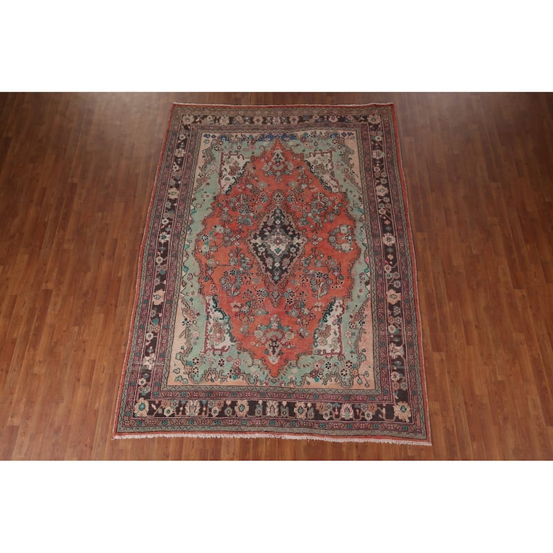 Hamedan Persian Vintage Area Rug Hand-Knotted Wool Carpet - 7'0"x 9'9"