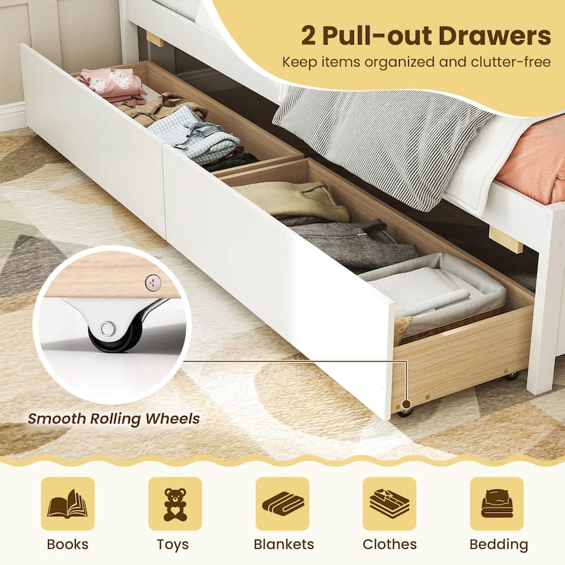 Costway Twin Size Daybed with 2 Storage Drawers Slats Support &