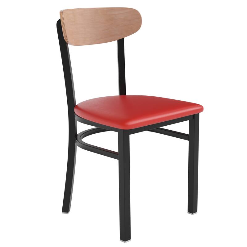 Commercial Metal Dining Chair with Wood Seat and Boomerang Back