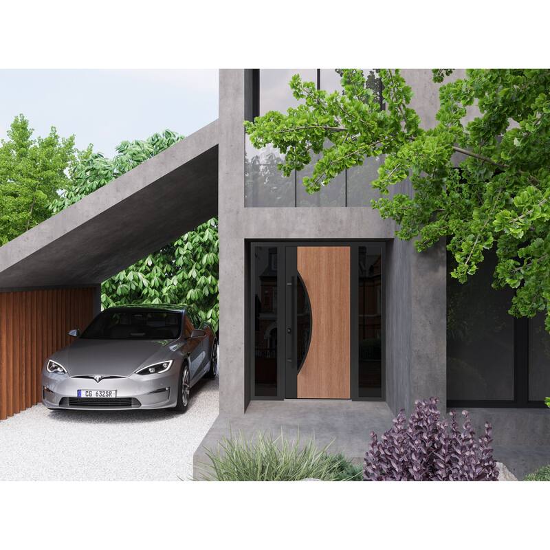 Front Exterior Prehung Steel Door Ronex 1077 Teak Entry Metal Painted W36xH80 Left hand Inswing