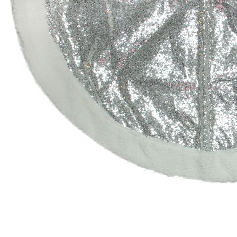 47" Silver Sequins High Pile Fleece Border Christmas Tree Skirt