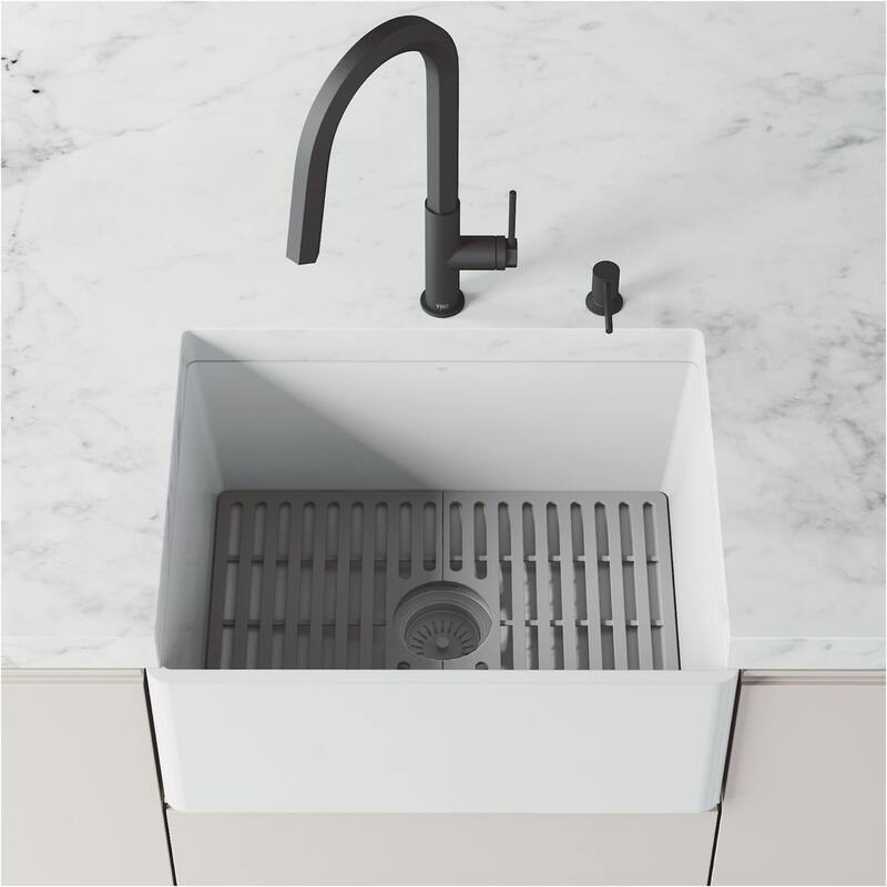 Vigo VGRA2418FLK1 Matte Stone 24" Farmhouse Single Basin Solid Surface
