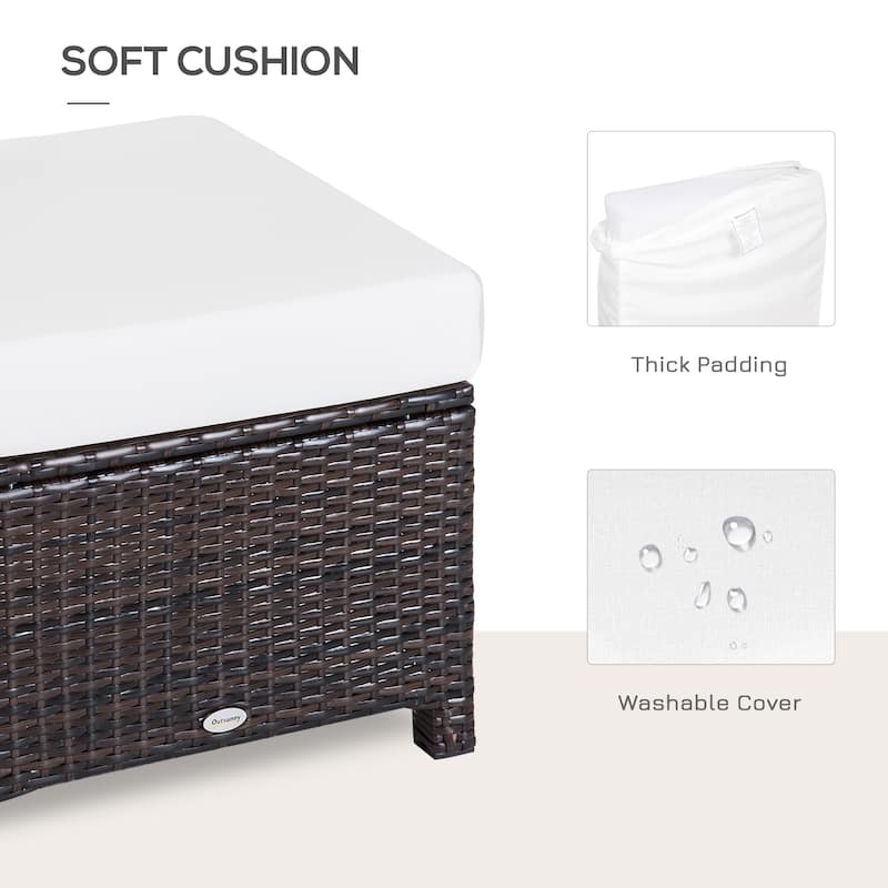 Outsunny Square PE Wicker Outdoor Ottoman with Removable Cushion