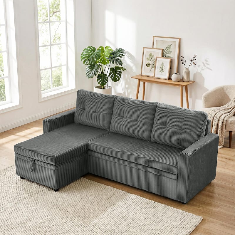 79" W L Shaped Reversible Convertible Pull Out Couch Bed Sleeper Sofa