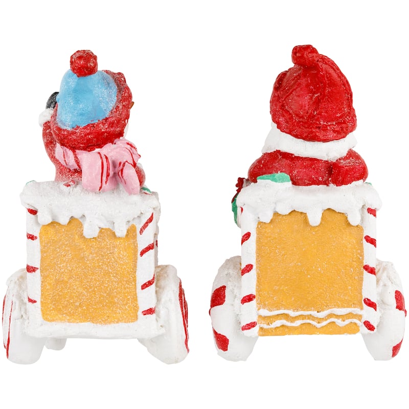 Set of 2 Santa Snowman On Gingerbread Trains Christmas Figures 6.75"