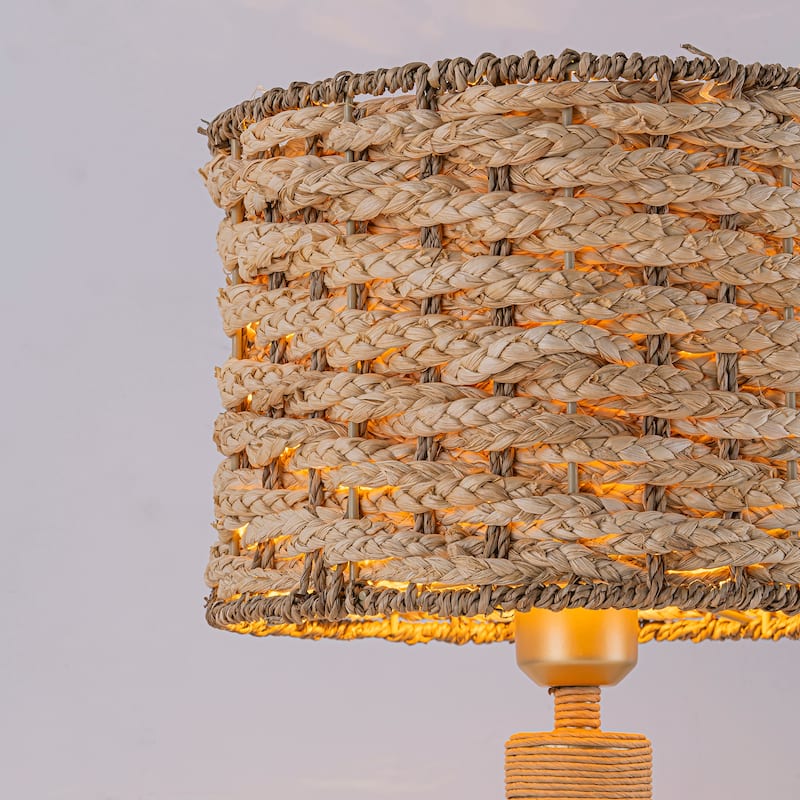 Amber 19" Rattan Table Lamp with USB 3-Way Touch Dimmer