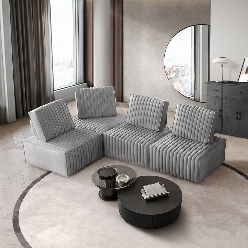 CraftPorch 4-Pieces Contemporary Clean-Line Linen Upholstered