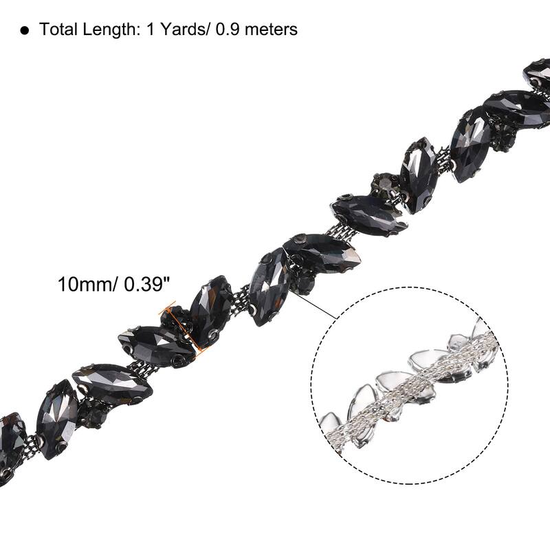 1 Yard Rhinestone Chain Trim, 10mm Shiny Crystal Chain Applique - Gray - 10 Yard