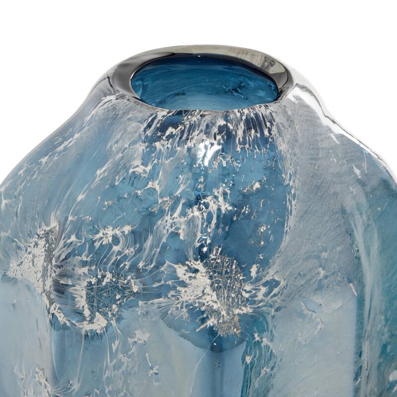 Glass Handmade Blown Vase - Set of 2 Blue - Roche River Decor - 6"W x 6"L x 12"H