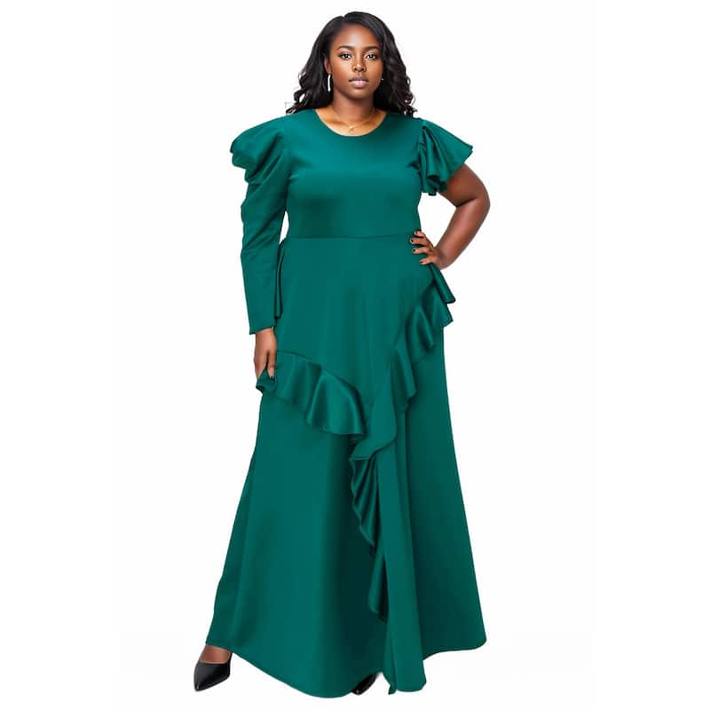 L I V D Plus Size Vivienne Ruffled Maxi Dress - 1X - Green