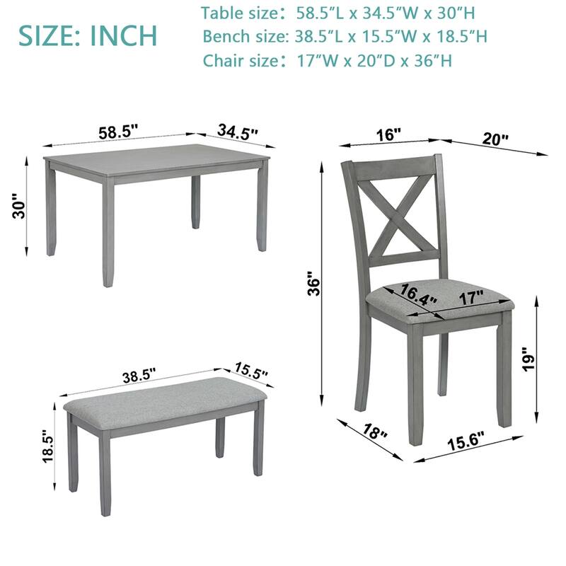 Wooden Dining Rectangular Table with Bench,Kitchen Table with Bench