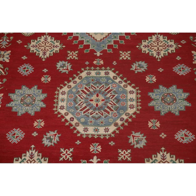 Red Geometric Kazak Oriental Area Rug Handmade Traditional Wool Carpet - 8'4"x 11'7"