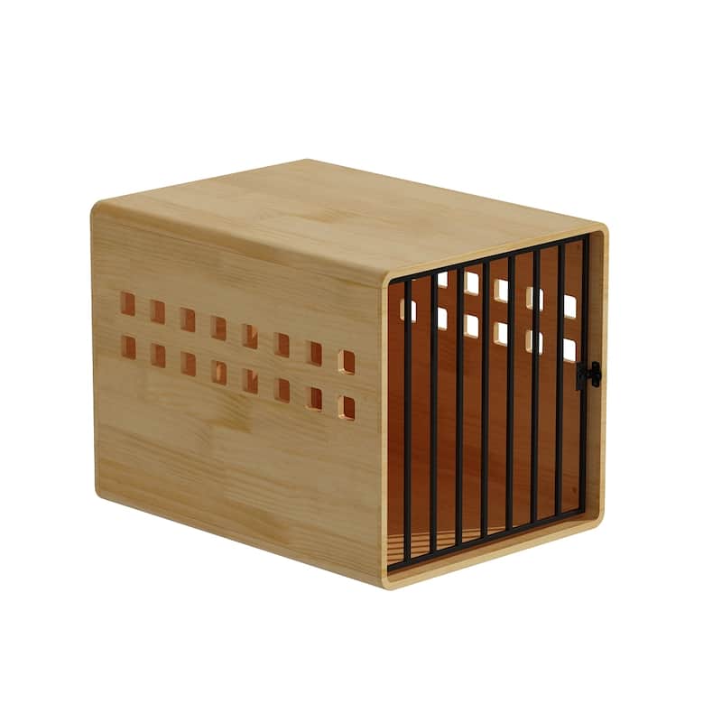 Modern Wooden Dog Crate Furniture for Large Dogs Glossy Finish Pet House with Metal Door and Vent Holes