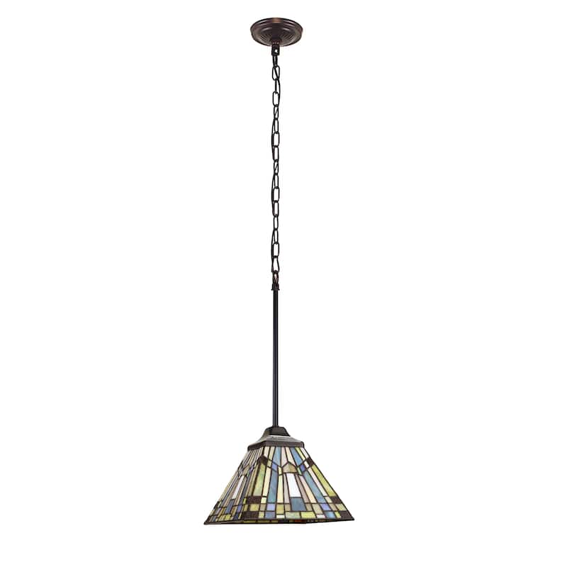 Tiffany-Style Mission Design 1-light Blackish Bronze Hanging Pendant - Multi-Color
