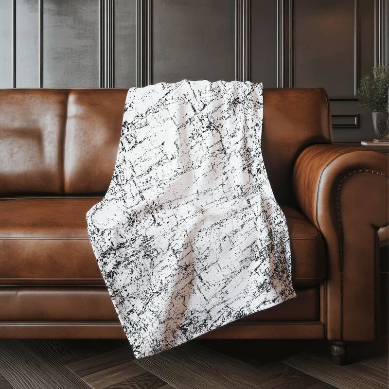 Premium Machine Washable Modern Crackle Sherpa Throw Blanket - Black - 4'2" x 5'10"