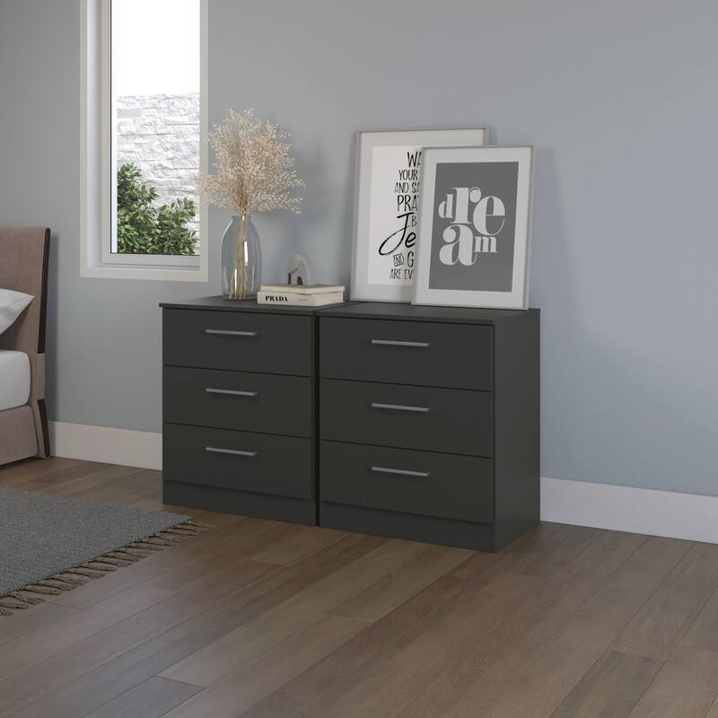 Kappesberg Alaska 3-Drawer Vertical Dresser Set (Set of 2) – Modern Storage Solution - Black