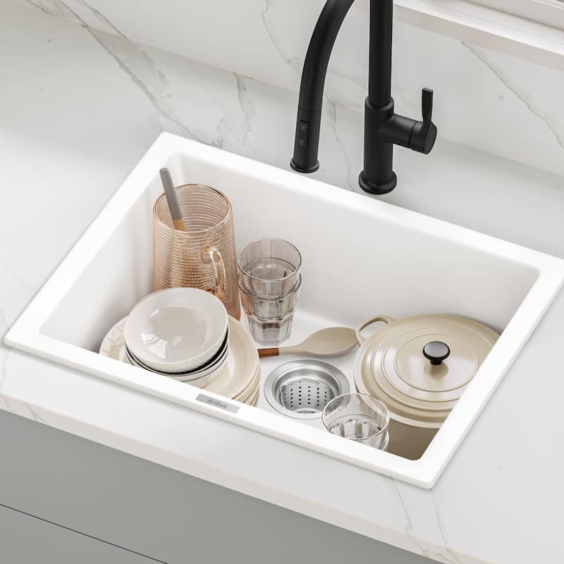 KRAUS Granite 24 inch 1-Bowl Undermount Drop-in Kitchen Sink