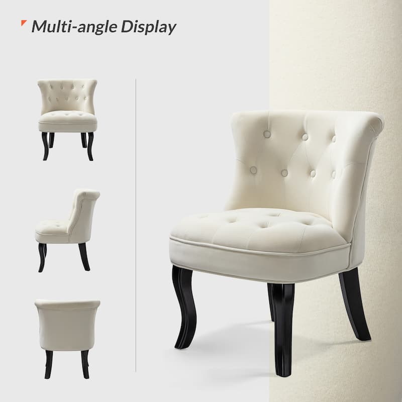 Paolino 25.1" Wide Traditional Velvet Button-tufted Back Stools with Wood Legs by HULALA HOME