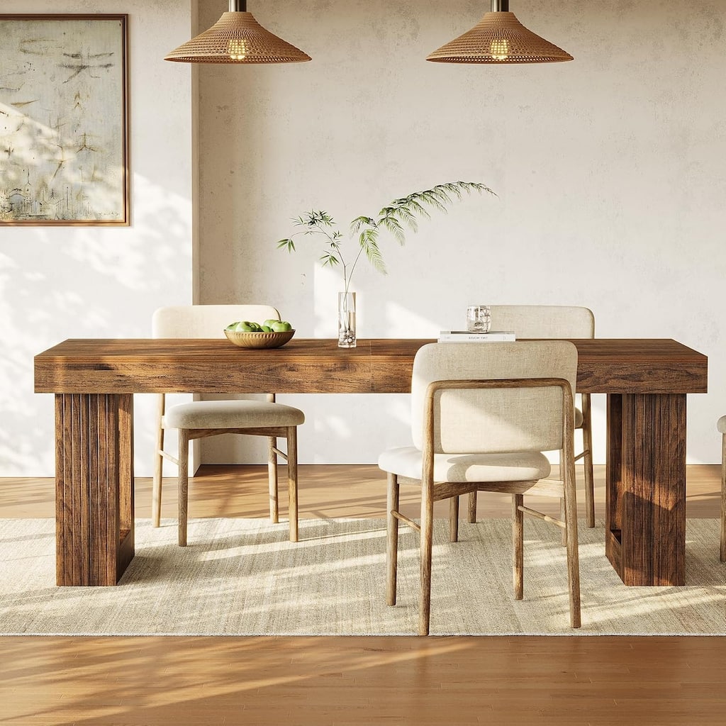 86.6 Inches Extra Long Dining Table with Sturdy Legs for 2-6 People, Farmhouse Rectangular Wooden Dinner Table