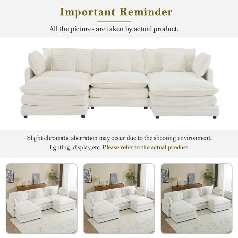 Roomfitters Large Modular Corduroy L-Shape Sectional Sofa with Side Storage Pockets for Living Room Functionality