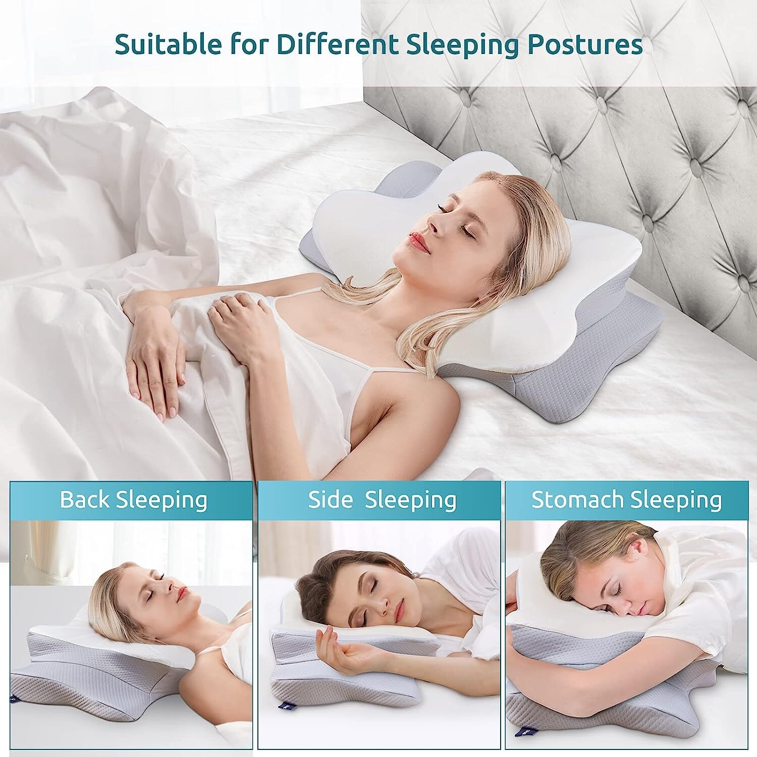 Ealdun Trade LLC Cervical Pillow for Neck Pain Relief Ergonomic Orthopedic Neck Support Pillow for Side Back and Stomach Sleepers Grey Soft Standard Single