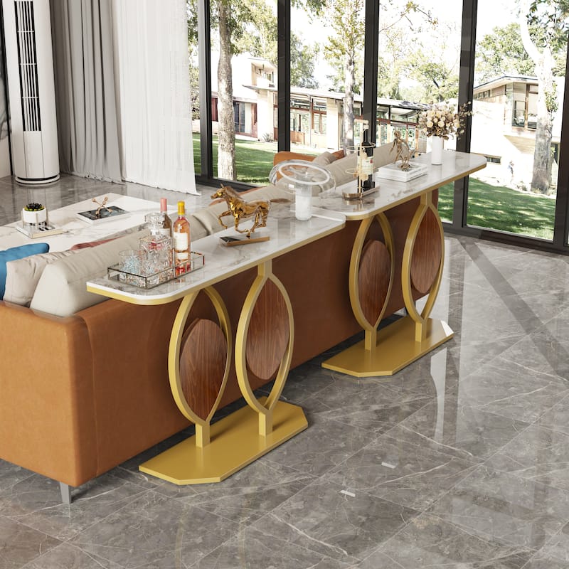 Modern Glossy Artifical Marble Console Table