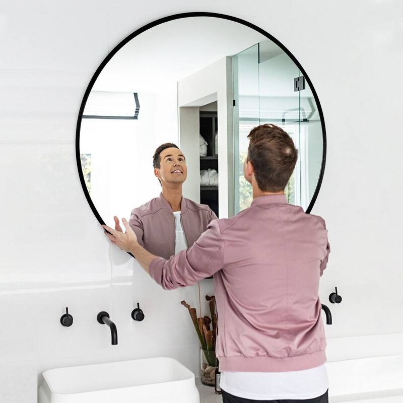 Classic Round Accent Bathroom Mirror Metal Frame Hanging Wall Mounted Circle Mirror for Wall Decor Vanity Entryway Living Room