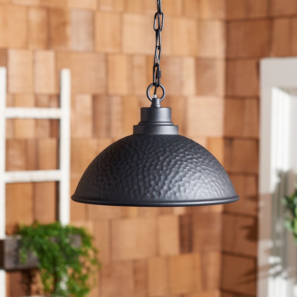 SAFAVIEH Lighting Mirjan 12" Rustic Outdoor Pendant - 12" W x 12" D x 55" H - Black - 12Wx12Dx55H