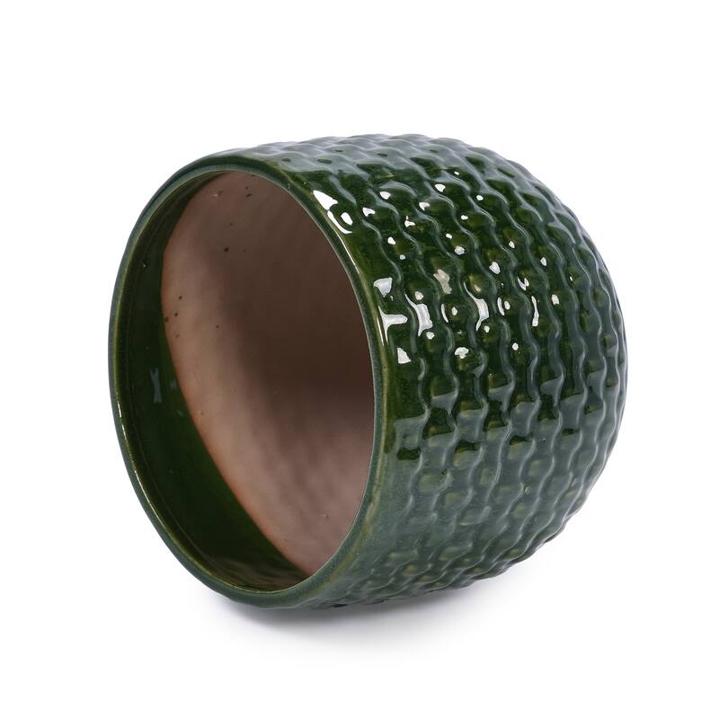 Handmade Glazed Ceramic Planter Set of 3, 9/7/5 Inch Diameter, Dark Green Solid Glossy Finish