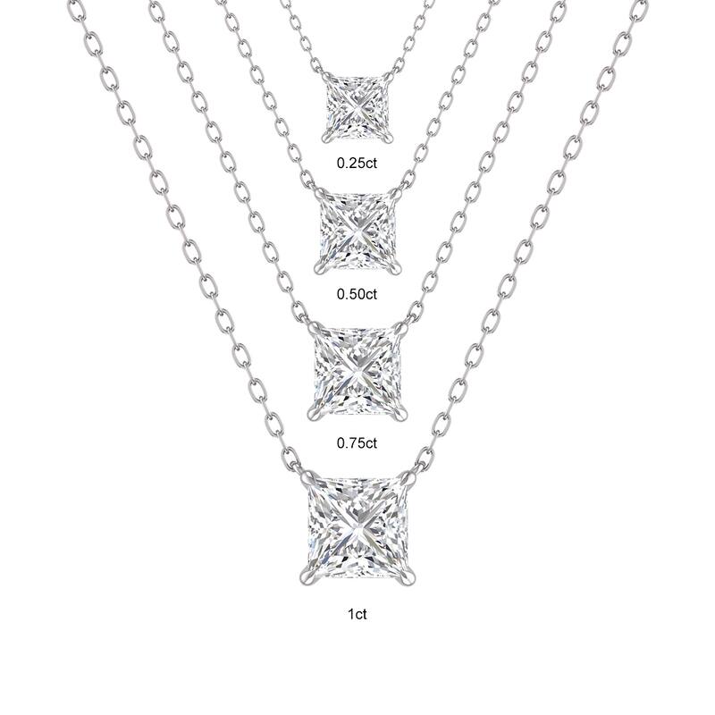 Marquee Lab Grown 1/2 Carat Floating Princess Cut Diamond Solitaire Pendant in 14K White Gold