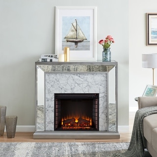 Silver Orchid Tranton Glam Mirror Electric Fireplace with Brick Accent Firebox