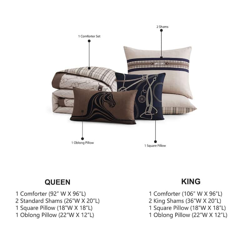 Bebejan Equestrian 100 % Cotton Sateen 5 Piece Reversible Comforter Set