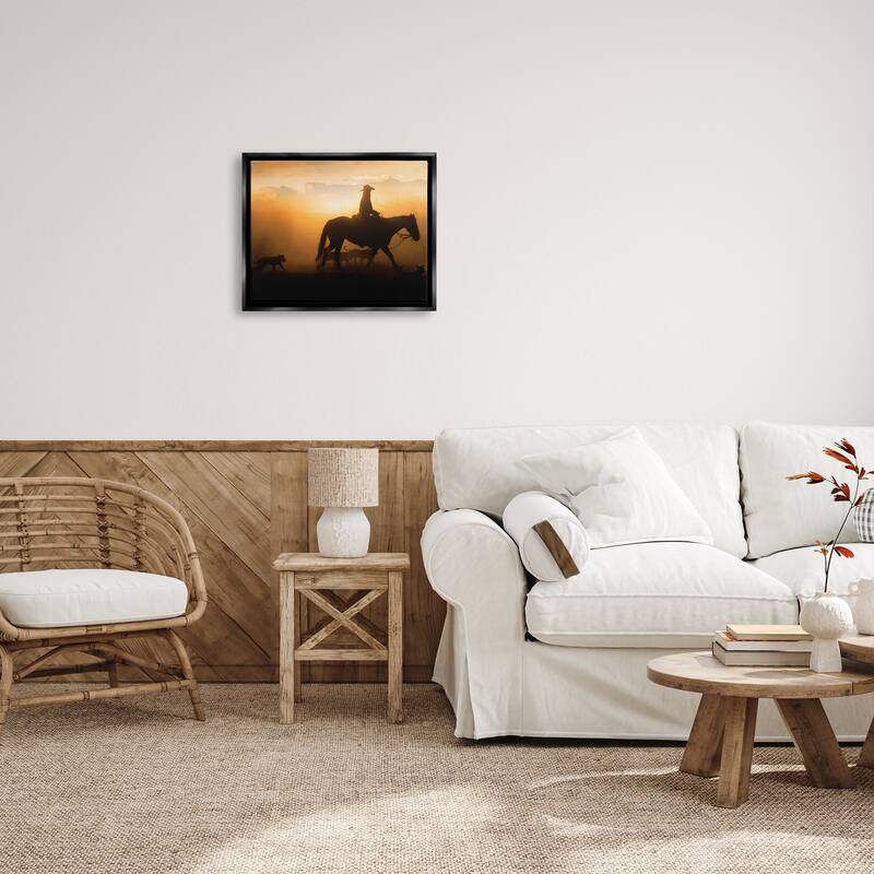 Stupell Western Horse at Sunset Framed Floater Canvas Wall Art Design by PBurchettePhoto