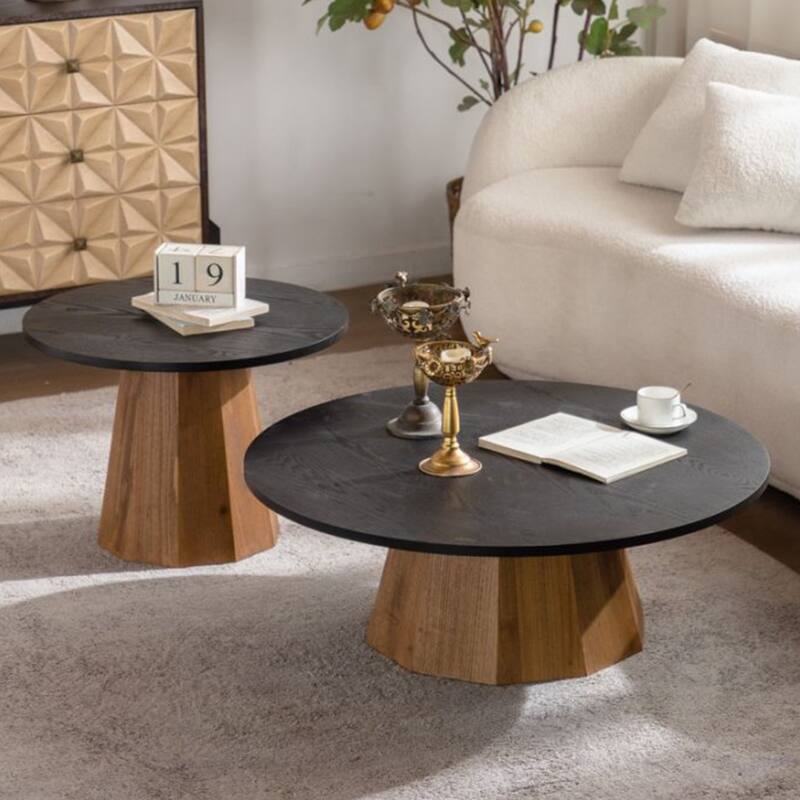 23.62" Wood Round Coffee Table for Living Room, Modern Circle Center Table Mid-Century Sofa Side Coffee Tables for Apartment