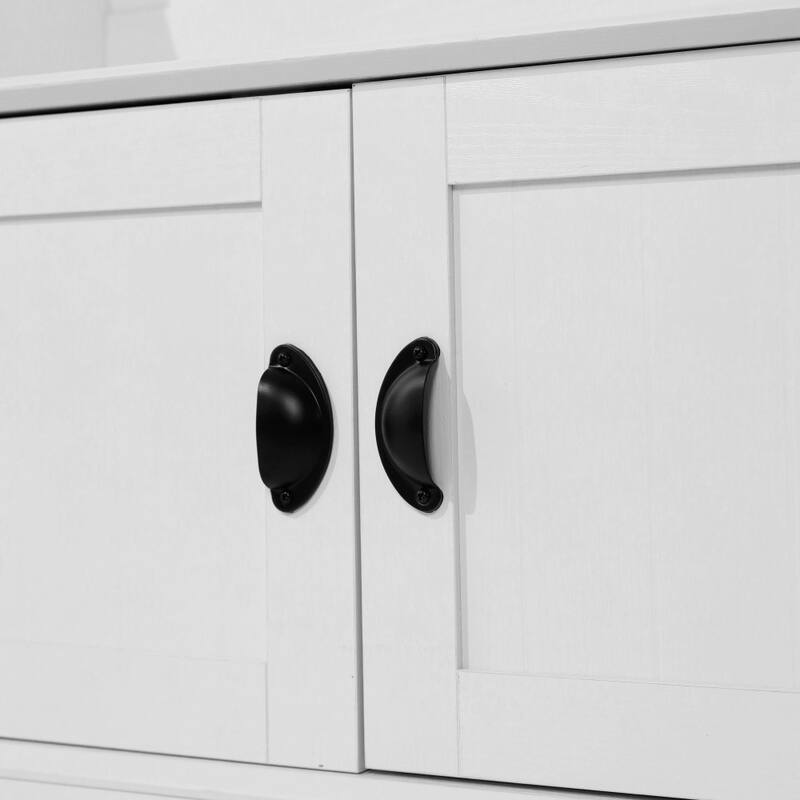 Hall Tree with Storage Bench, Upper Cubbies and 4 Double Coat Hooks - 18.5"D x 39.25"W x 65"H