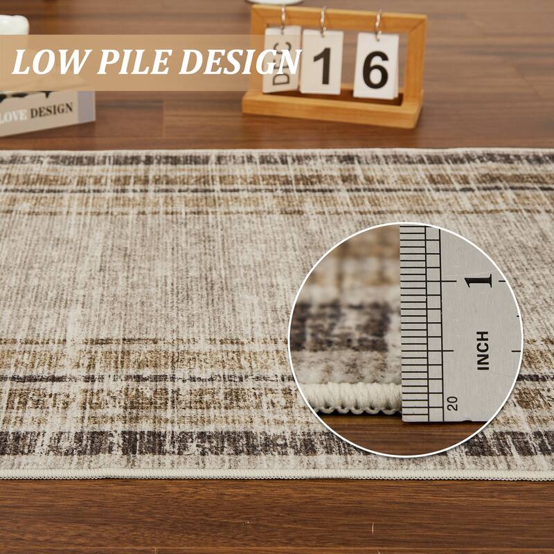 Washable Area Rugs for Living Room, Soft Modern Bordered Rug Non Slip Low Profile Carpets for Bedroom Dining Room