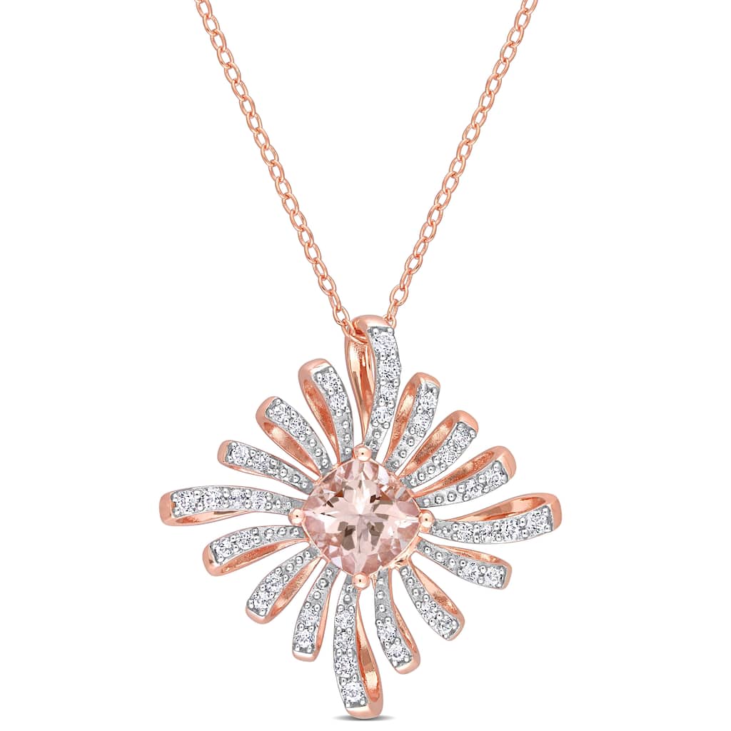 Miadora Morganite and White Topaz Floral Necklace in Rose Plated Sterling Silver